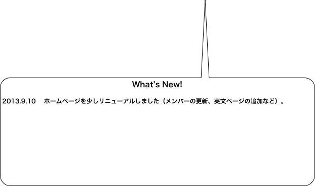 What’s New!
2013.9.10 　ホームページを少しリニューアルしました（メンバーの更新、英文ページの追加など）。
